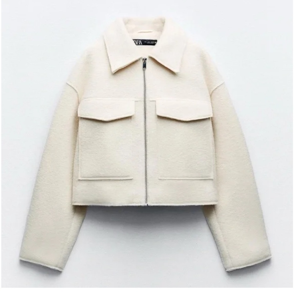 Zara BOUCLÉ JACKET WITH PATCH POCKETS NWOT XS